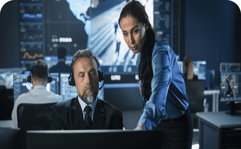 Professionals discussing strategy in tech hub