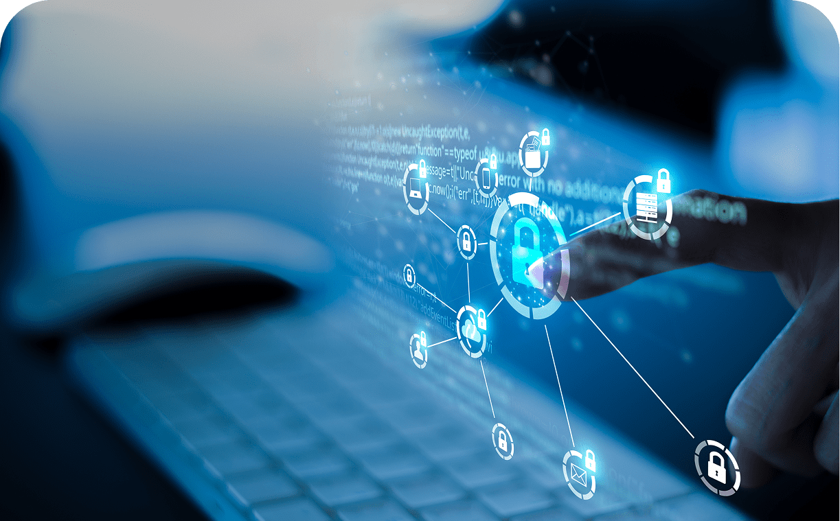 Finger touching virtual security lock screen