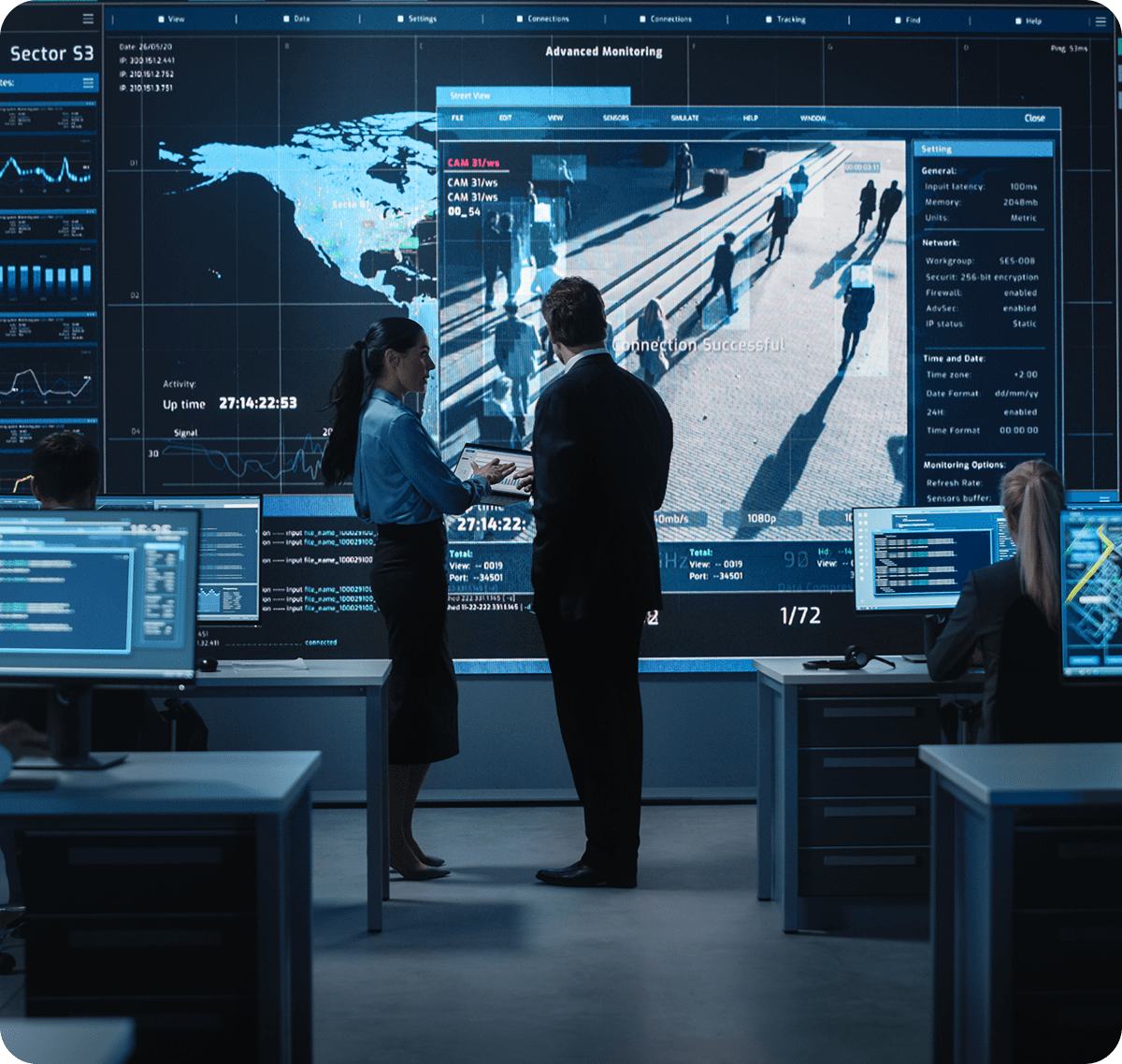 People analyzing security footage