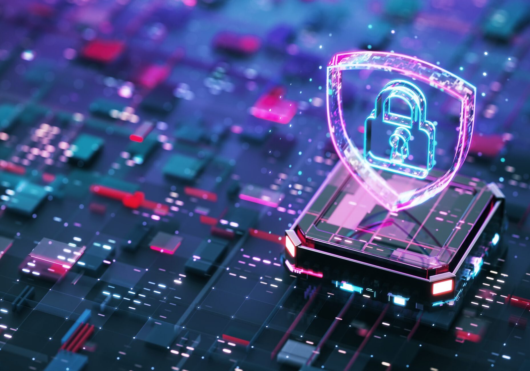 Digital security concept with neon lock